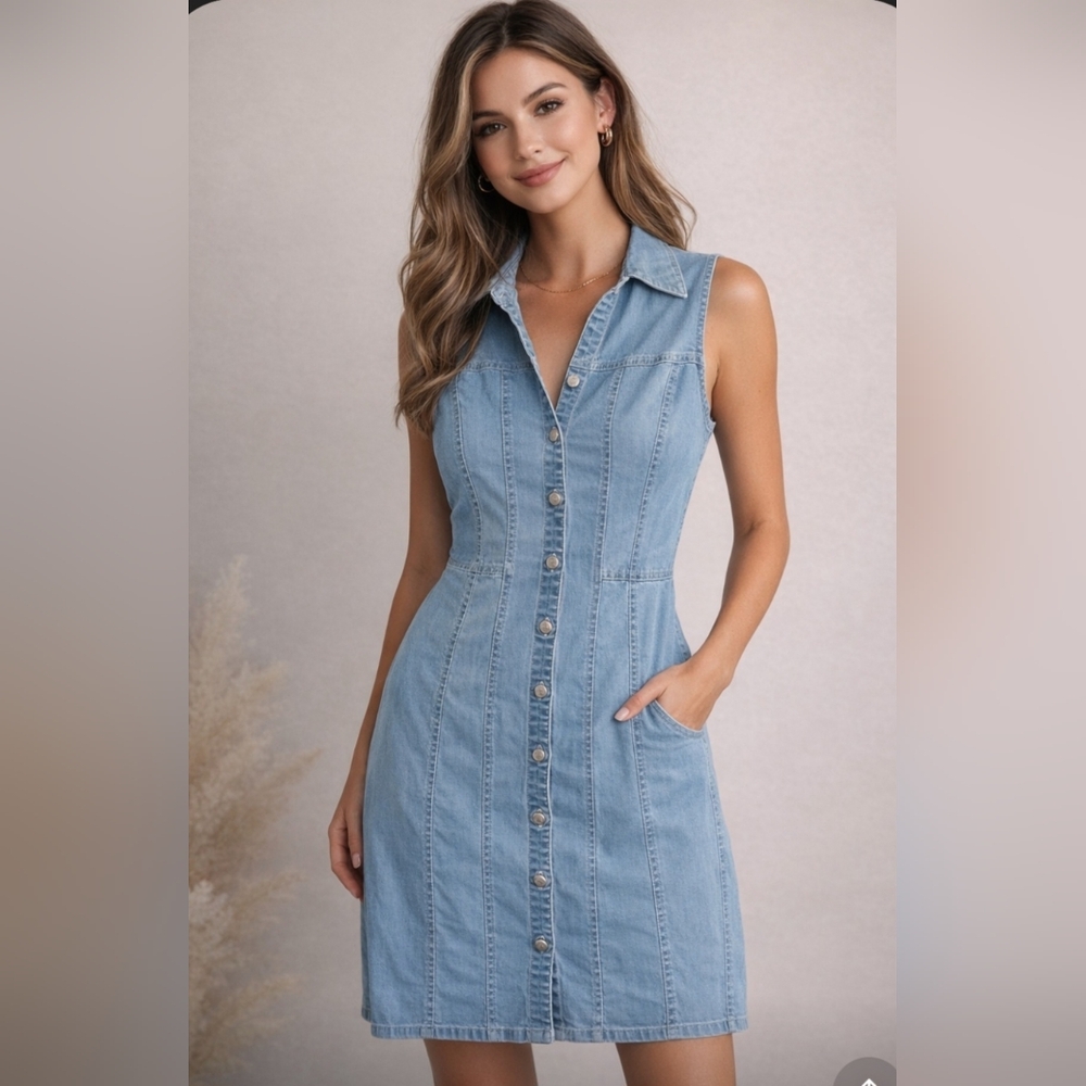 LOFT Light Blue Sleeveless Denim Midi Dress